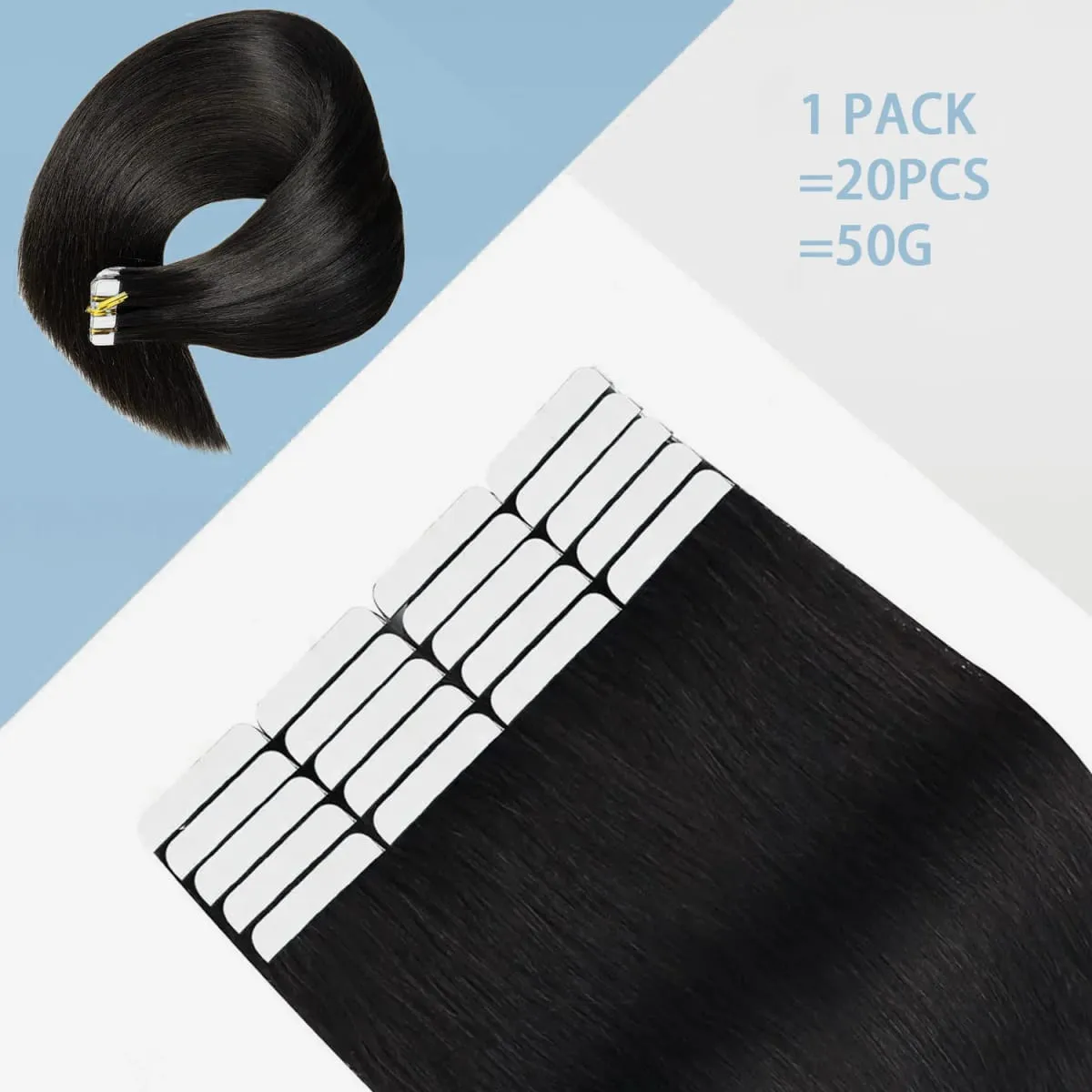 26 Inch Straight Tape In Hair Extensions Brazilian 100% Human Hair Natural Black Adhesive Invisible Glue Replaceable Seamless Tape Ins 20pcs/50g