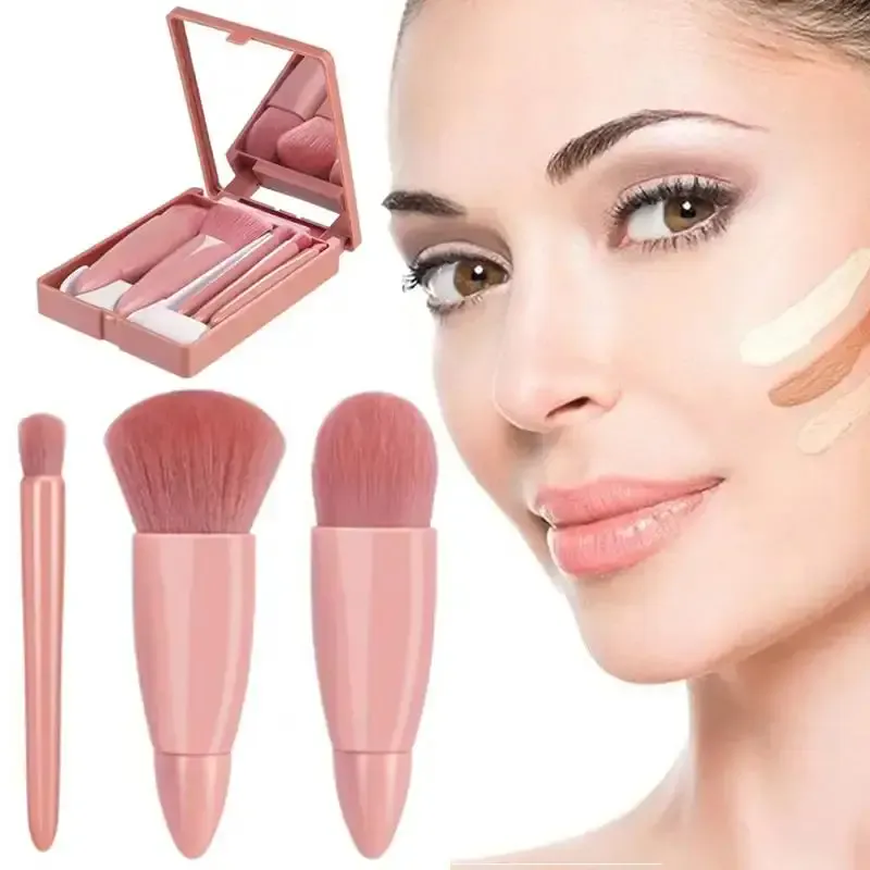 5pcs Mini Makeup Brushes Small Function Kit Complete Cosmetic Brushes With Case And Mirror Travel Size Makeup Brushes Set — image 1