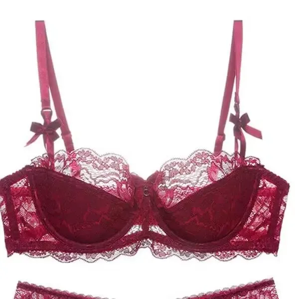 Best Sellers Women Sexy Lace Half Cup Bra Set Soft Underwire Gathered Thin Push Up Elegant Exquisite Lace Comfort Lingerie Set
