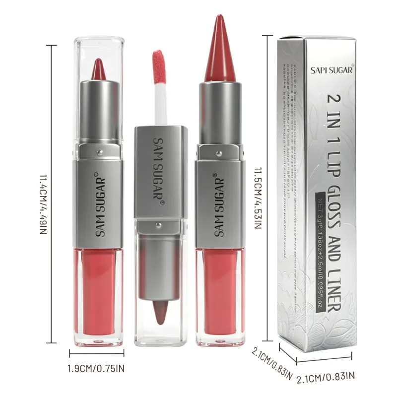 Pelapik Bibir & Lip Gloss 2 dalam 1 Dwi Berakhir Menghidratkan Gincu Tidak Melekat Matte Baldu Outline Krayon dengan Sapuan Bibir Montok Berkilat