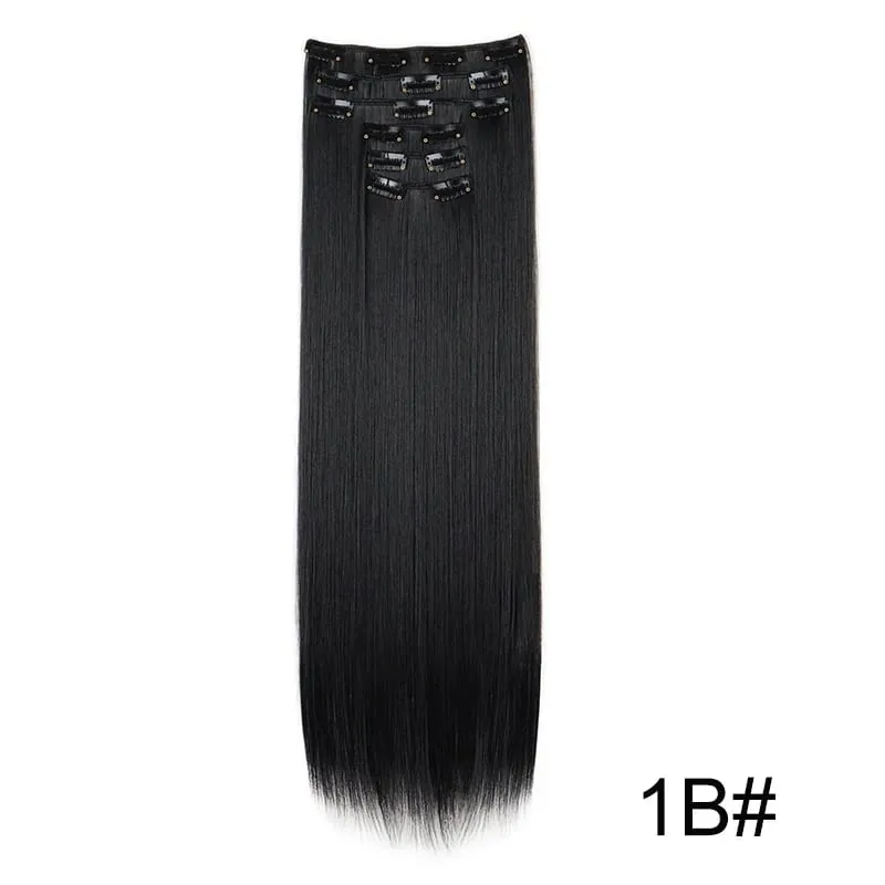 24Inch Synthetic 6pcs/set Long Straight Clip-in Hair Extension Heat Resistant Fiber Hair for Women Hair Accessories