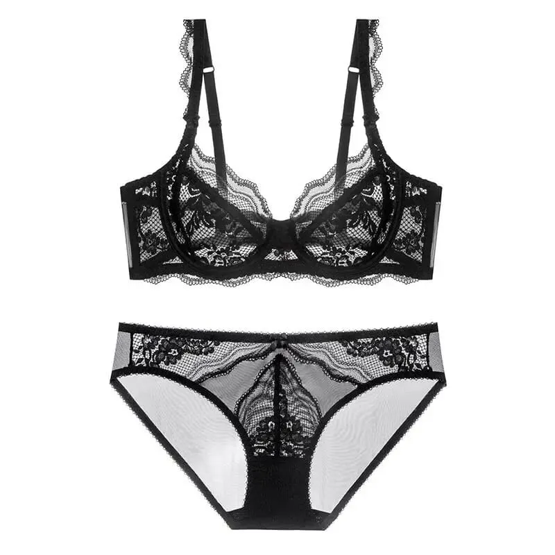 New Arrival Women Ultra Thin Victorian Lace Push Up Set Soft Underwire Gather Lift Unpadded Comfort Breathable Lingerie Set