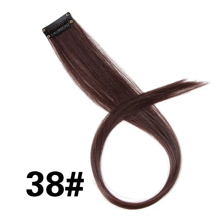 Lige farvet hårstykke Hair Extensions Clip In Highlight Regnbuehår Pink Blå Lilla Syntetisk på klips til kvinder piger — image 44
