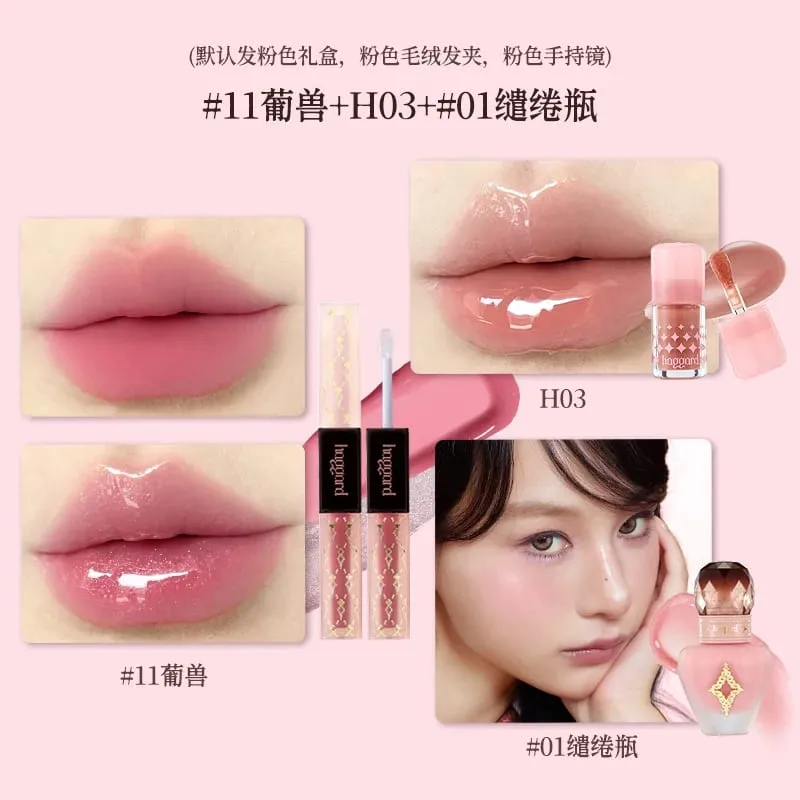 Haggard Black Ember Cosmetic Gift Set Glossy Lip Gloss Lipstick Blush Highly Pigmented Holiday Gift Box for Women