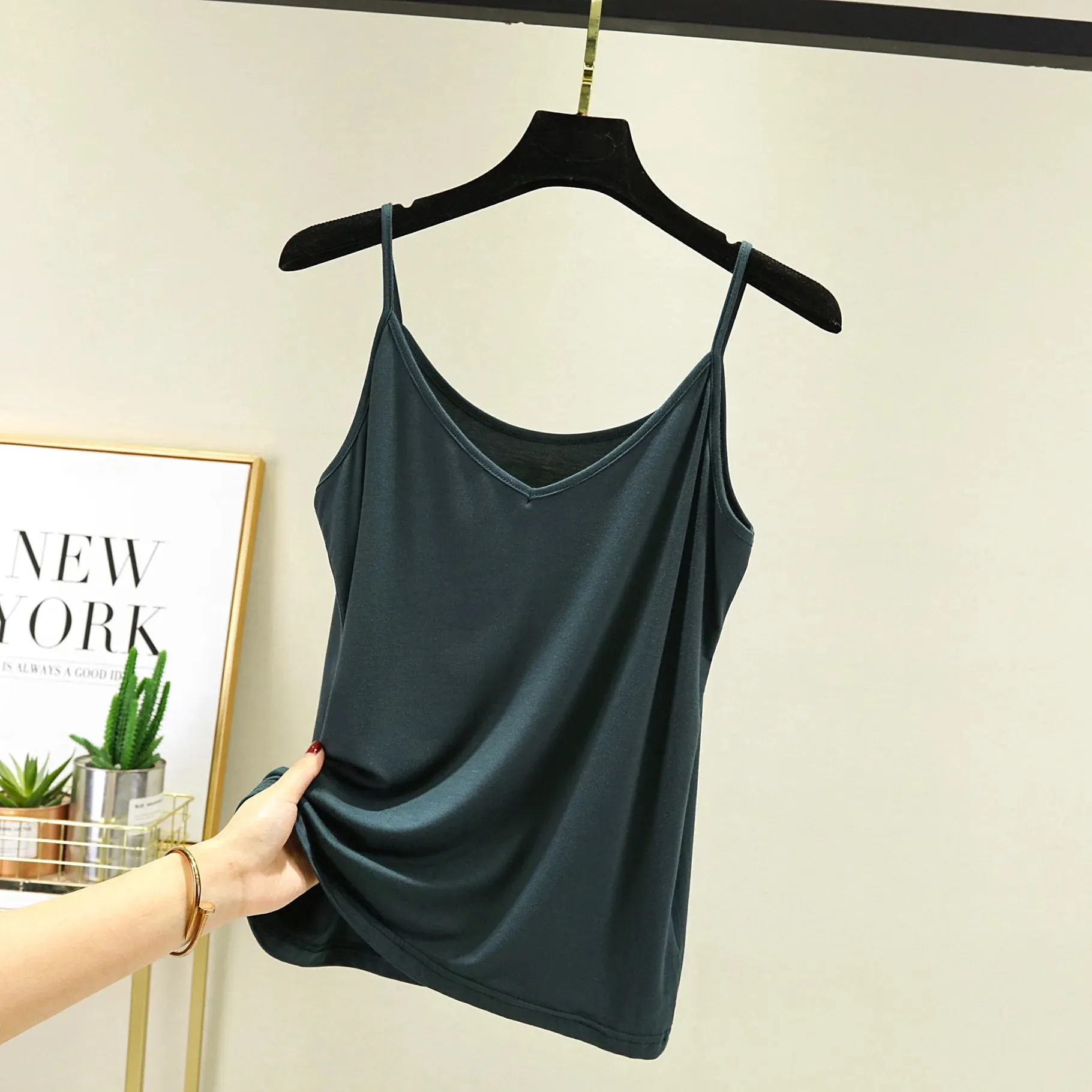 Spaghetti Strap tops Women Halter V Neck Camis Tank Solid color basic sleeveless Camisole Top