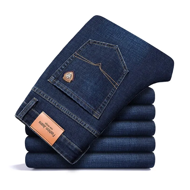 BAO 2026 autumn spring fitted straight stretch denim jeans classic style badge youth men's business casual jeans trousers