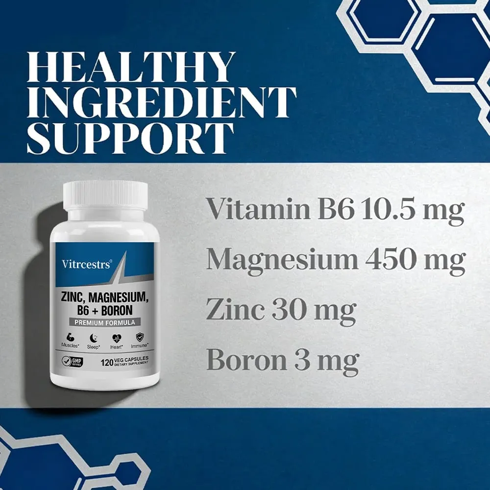 Magnesium Complex Capsules - boron/L-Threonate + Zinc D3 B6 High Absorption Muscle Bone Brain Sleep Health Anxiety Relief