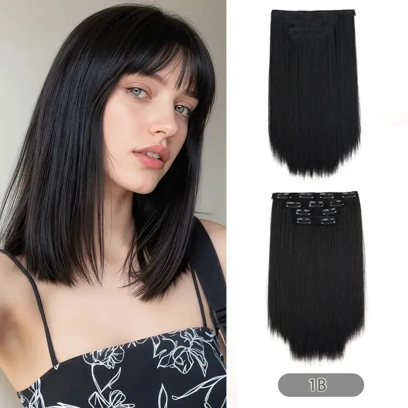 35CM syntetyczne 4 sztuk/zestaw doczepiane włosy klipsy krótka prosta fryzura blond czarne treski żaroodporne sztuczne włosy