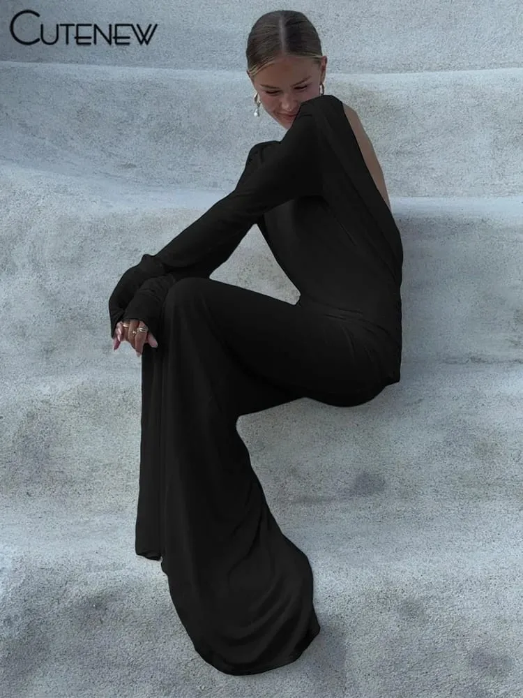 Cutenew High Street Women Maxi Dresses Classic Solid Backless Full Sleeve Sheath Concise Robe Female Elegant Banquet Vestidos — image 5