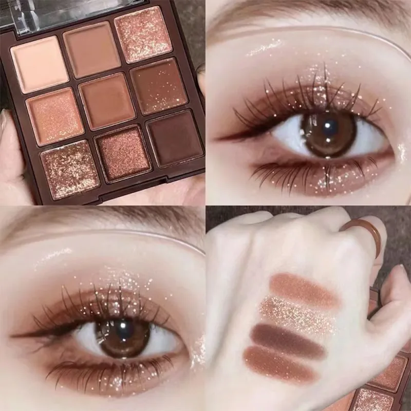 Full Pearlescent Eyeshadow Palette Sparkling Sequin Butter Rose Orange Nine-colors Eye Shadow Makeup Palette Glitter Eyeshadow