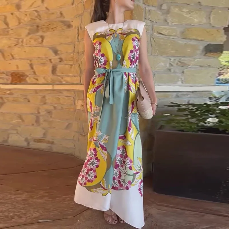 Gaun Panjang Kerah V Motif Wanita Gaun Maxi Slim Fit Pinggang Tinggi Tepi Daun Teratai Lengan Menyala Gaun Pesta Malam Elegan Wanita