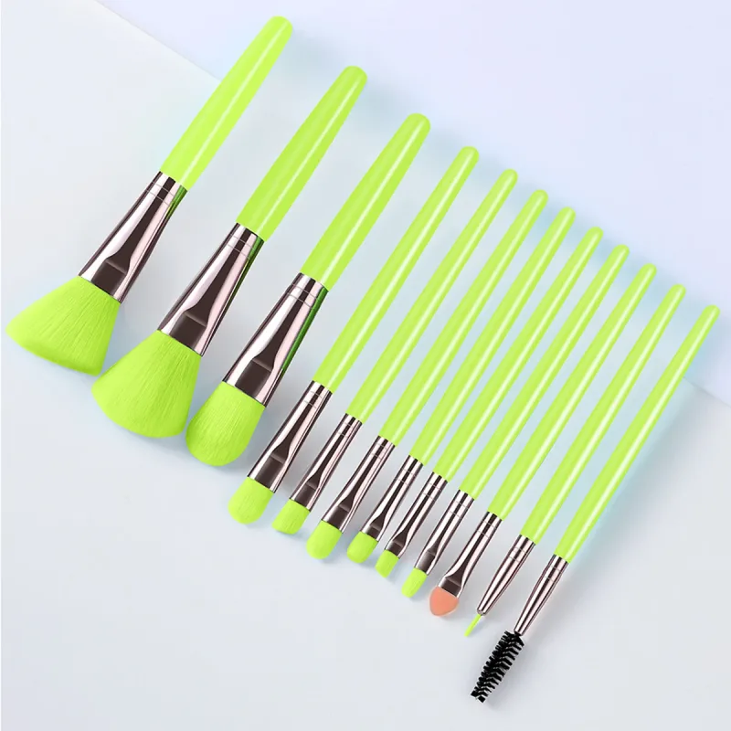 Neon Green 12 Pieces Makeup Brush Set Soft Cosmetic Brushes for Face Foundation Eyeshadow Blush Daily Make up Application