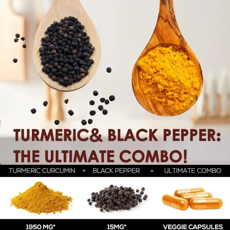 Turmeric Curcumin Capsules Supplement with BioPerine Black Pepper Extract for Joint Digestive & Immune Support