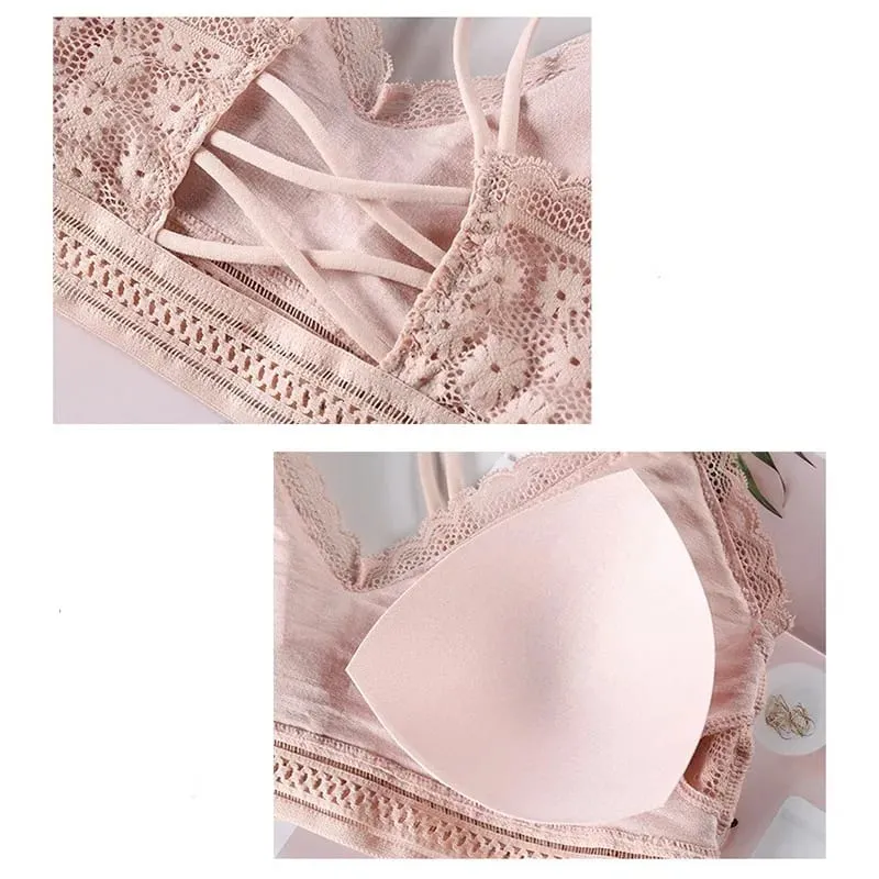 Lace Lingerie Set Cross Shoulder Strap Without Steel Ring Bra Women's Comfortable Support Underwear Fashionable Gathering Design — image 5