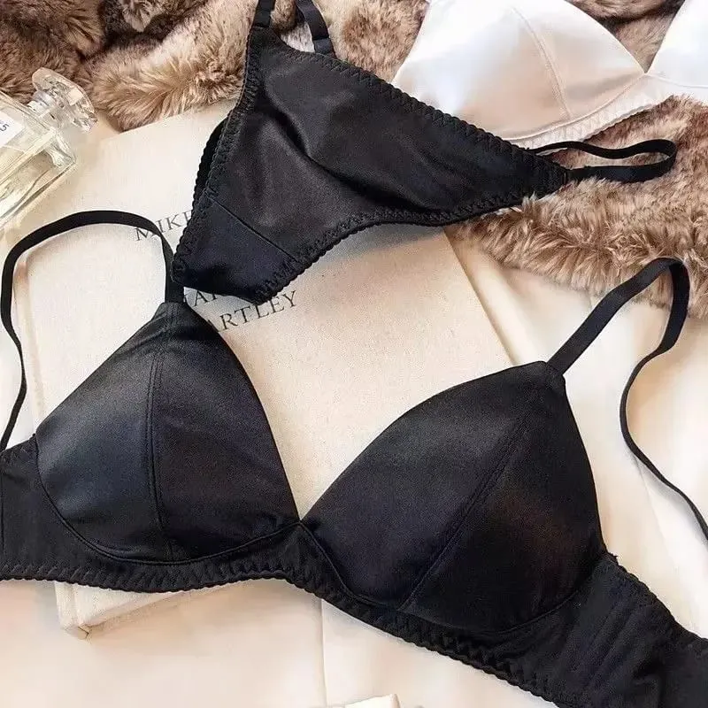 2025 French Triangle Cup Bra Comfortable Underwired Small Chest Sexy Top Support Anti-Sag lingeries sexy hot Thin Glossy Bra — image 5