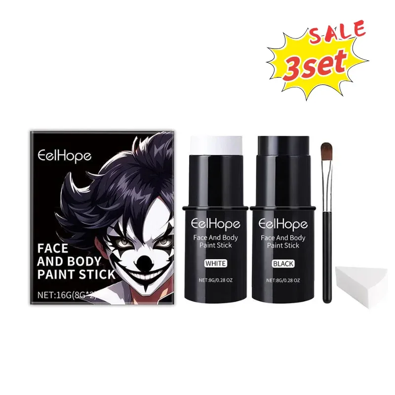 Black White Face Body Paint Kit Cover Foundation Long Lasting Waterproof Halloween Skeleton Cosplay Body Makeup Tool 2026