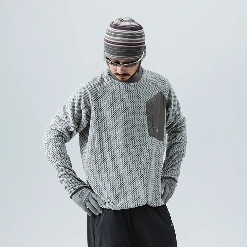 Mountain-Ready Crewneck: Engineered with Ribbed Neck Reflective Logo & Secure Chest Pocket for Outdoor Style Unisex