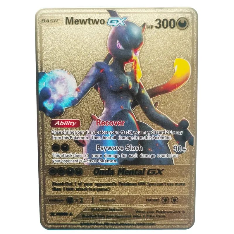 Van Gogh Museum Pokemon English Metal Card Anime Pikachu Charizard Mewtwo Shiny Letters Game Collection Card Kids Toy Gifts