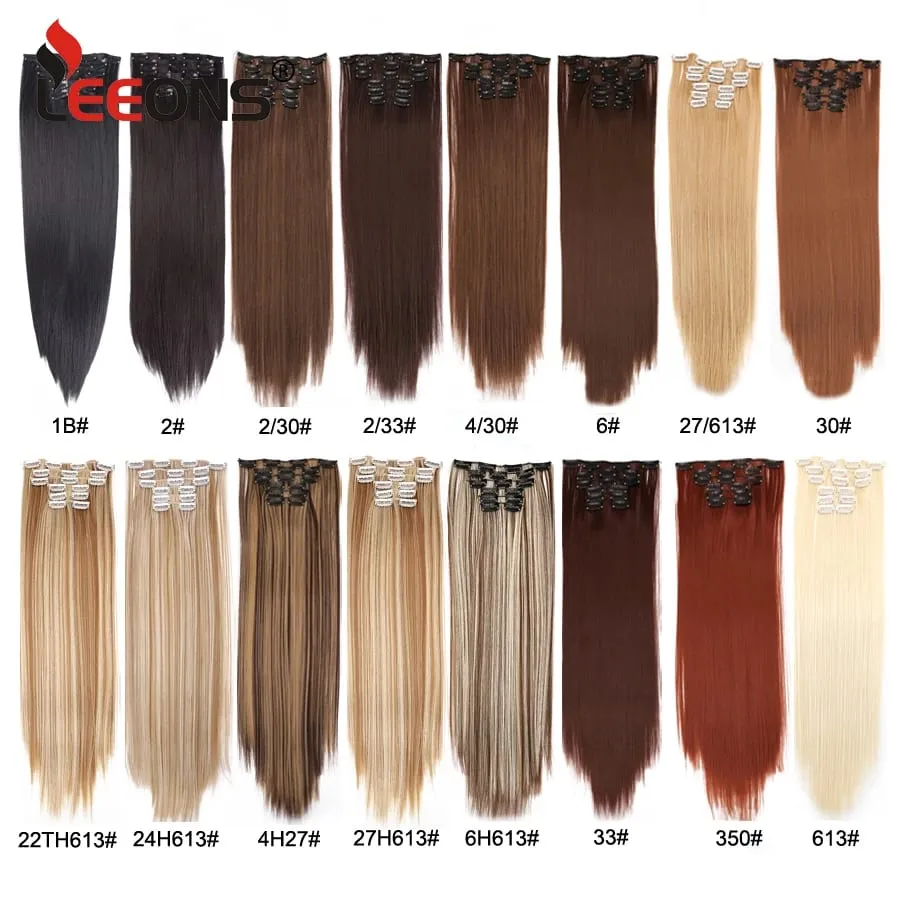 Black Clip In Extensions Straight 22" Long Synthetic Thick Clips On Hair Piece For Women 6Pcs/Set Curly Full Head Weddings Daily