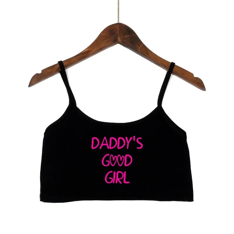 Pink Letters Print Summer Women's Crop Top Sexy Elastic Cotton Camis Sleeveless Short Tank Top Bar Tops Women