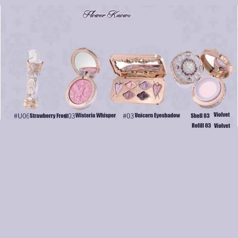 Flower Knows Strawberry Rococo Series Makeup Set Glitter Matte Eyeshadow Palette Blusher Power Velvet Lipstick Kit Perfume Set