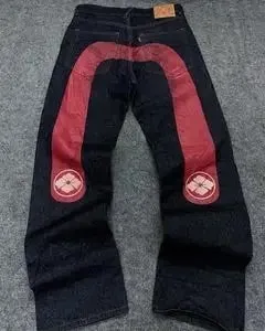 90s Retro Y2K New Hip Hop Straight Jeans Street Best Selling Personalized Printing High Street Men's Casual Loose Jeans Couple