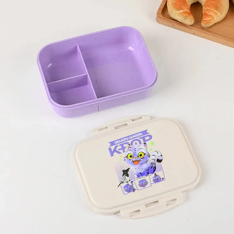 Demon Hunters Lunch Box for Boy Girl Cute Mira Zoey Jinu Portable Plastic Bento Box with Dinnerware Food Fruit Container