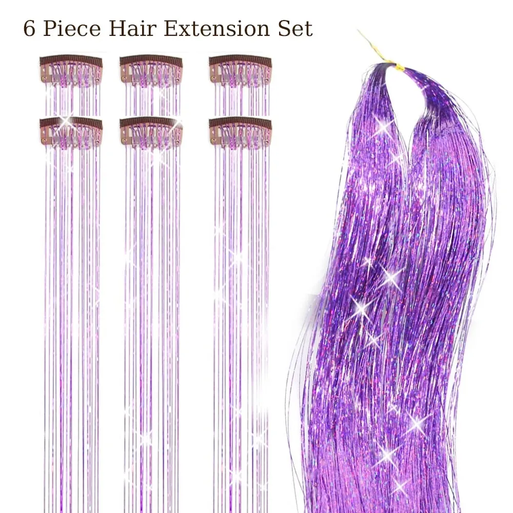 Hårglitterpaket med 6 st Klämma i hårglitter 20 tum Färgglada glitter glitter Hårförlängningar Festival Present glitter Fairy Hairpiece