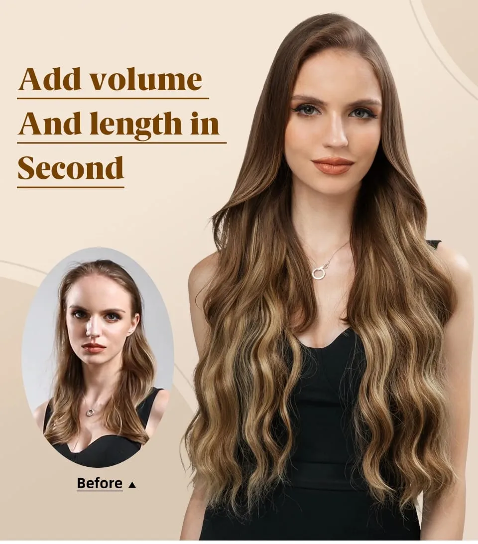 Synthetic Wave Invisible Wire With Clips Hair Extensions Fish Line Natural Blonde Clip In Hairpiece Fake Hair Piece