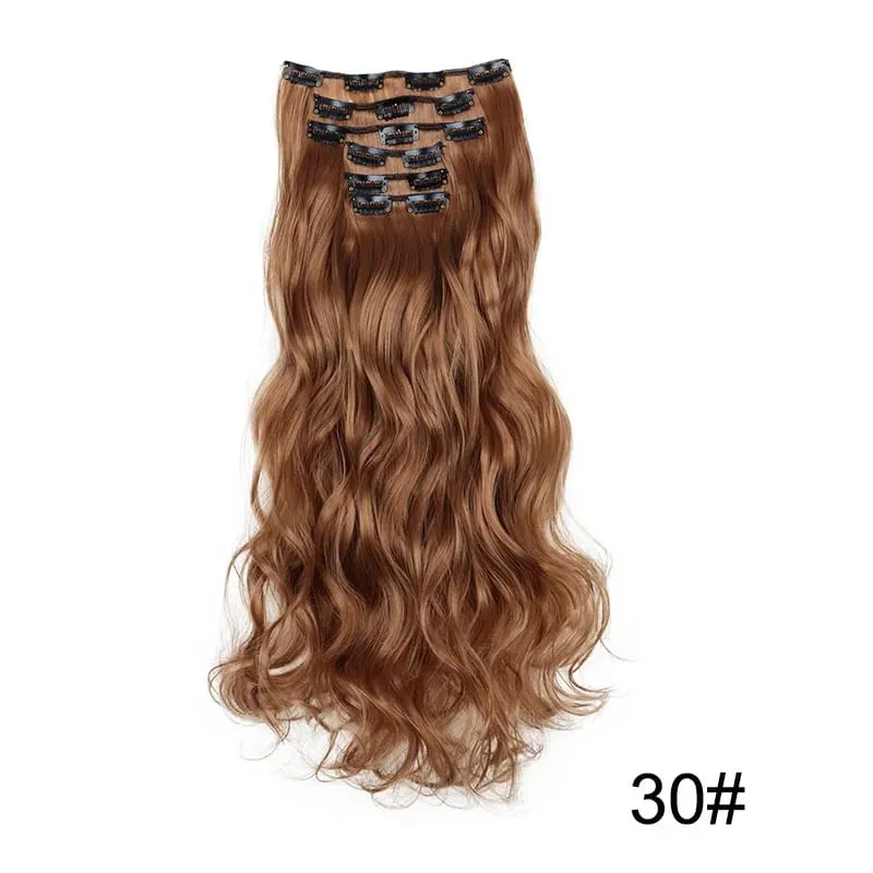 6pcs/set 24Inch Synthetic Long Curly Wavy Hair Extension 16 Clips High Tempreture Hairpiece Clip In Hair Extensions for Women