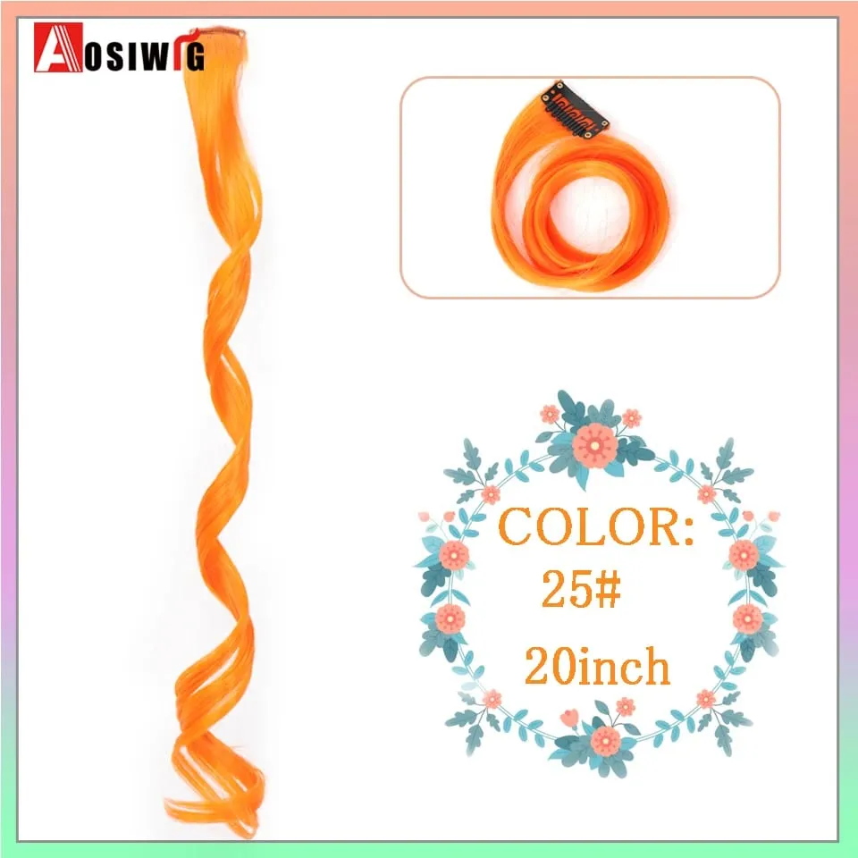 22" Synthetic Long Straight Rainbow Highlight Colored Hair Extensions Clip In One Piece Ombre Pink Purple Green Yellow For Wome