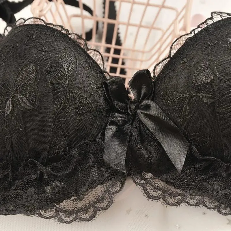 Sexy Lingerie Set Lace Flower Comfortable Soft Underwire Push Up Bra and Panties AB CupTwo-piece Fashion Intimates Korean Style