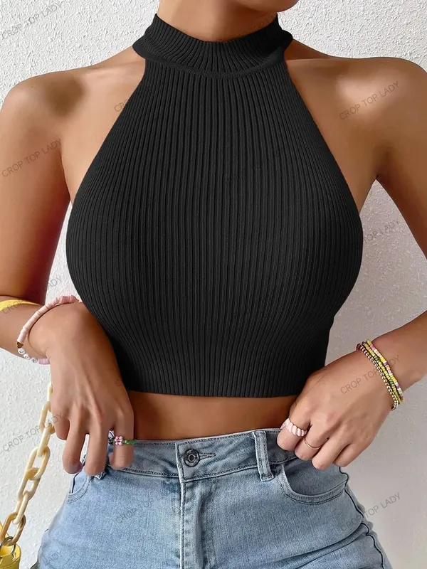 2026 Spring Women Basics Solid Casual Sexy Ribbed Knit Sleeveless Corset Halter Crossfit Crop Tops Y2k Clothes Femme Tank Top