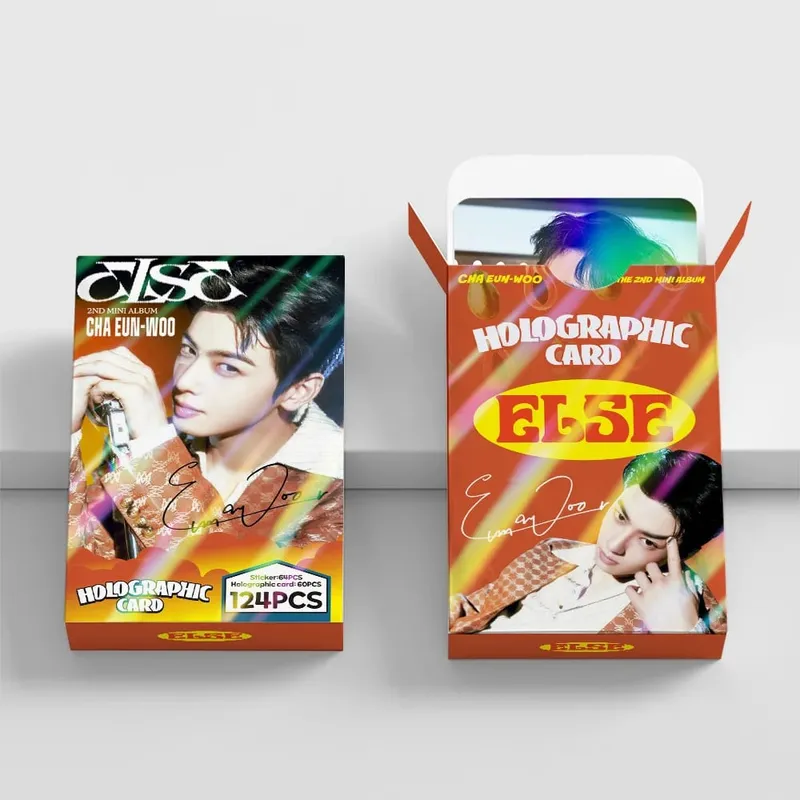 124Pcs Cha Eun-Woo Album ELSE Laser LOMO Cards - Korean Star Collectible Photo with Bonus Stickers for Fans
