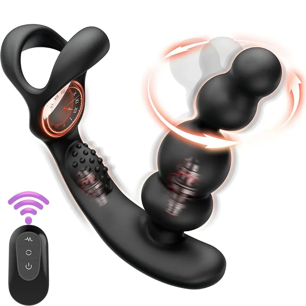 Perles anales rotatives à 360 °, masseur de prostate avec anneau pénien, télécommande, plug anal vibrant, jouet adulte pour hommes — image 1