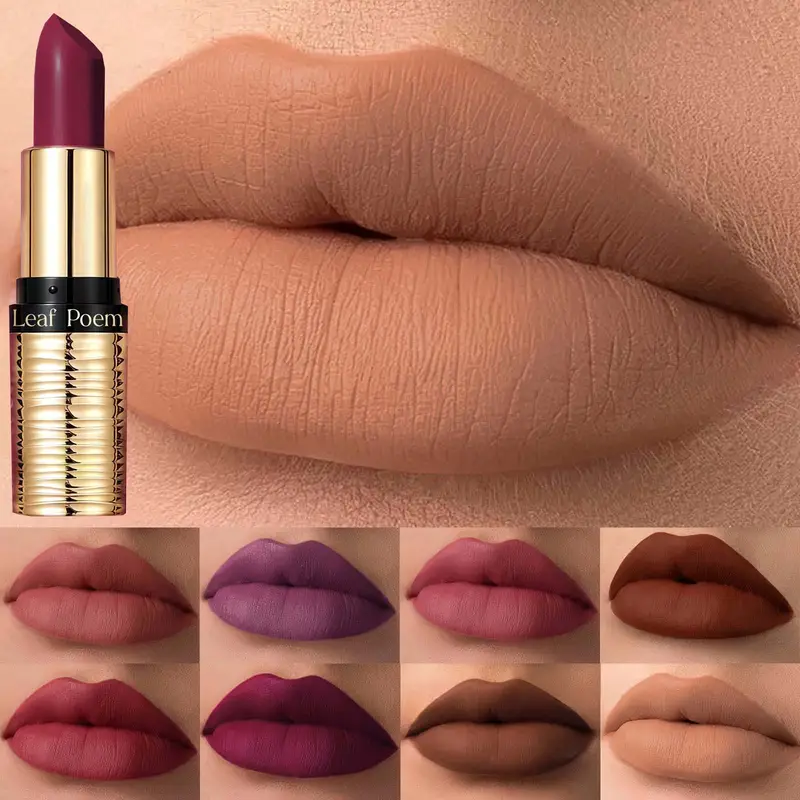 8 Colors Purple Matte Lipstick Waterproof Nude Brown Lip Tint Tone Long-lasting Velvet Matte Lipstick for Women Makeup Cosmetics