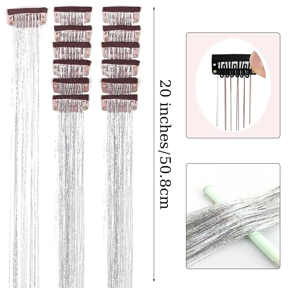 Hårglitterpaket med 6 st Klämma i hårglitter 20 tum Färgglada glitter glitter Hårförlängningar Festival Present glitter Fairy Hairpiece