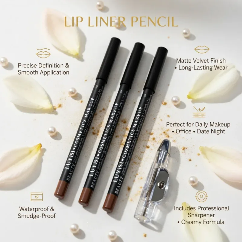 Professional Lip Liner Set with Sharpener 2pcs Waterproof Lip Pencils+1pc Sharpener Long-Wearing Transfer-Proof Velvet Matte