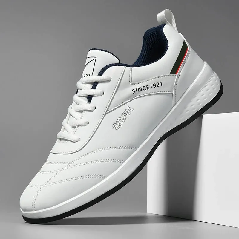Double Star Men's White Leather Casual Sneakers Lightweight Breathable Non-slip Walking Sport Shoes