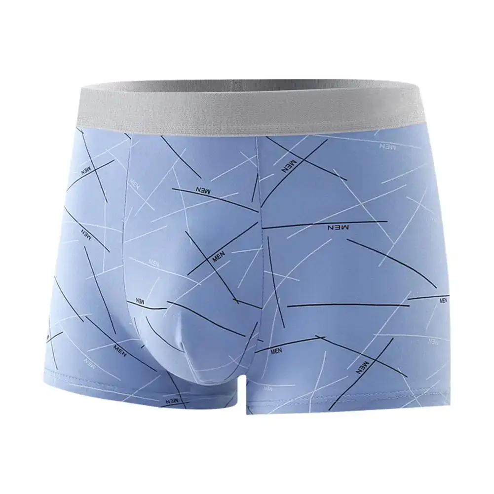 Men Underpants Underwear Elastic Mid Waist Letter Striped Print Soft Breathable Seamless U Convex Quick Dry Men Underpants