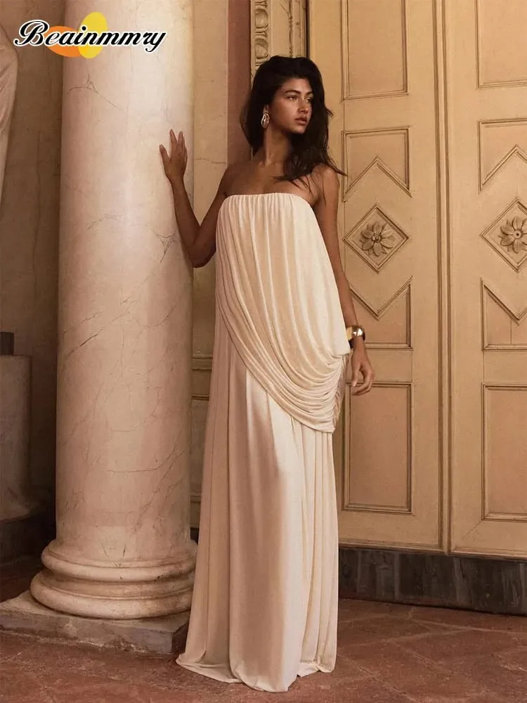 Sexy Pleated Strapless Maxi Dress Women Chic Solid Sleeveless Backless Loose Long Dresses 2026 Summer Lady Vacation Beach Outfit — image 2