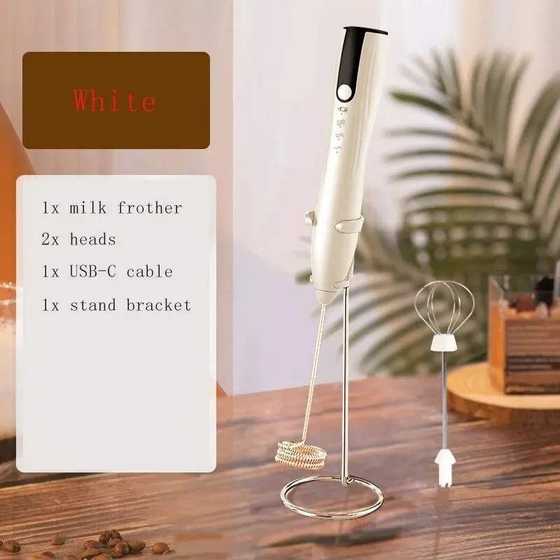 Hand Mixer Milk Frother for Coffee Matcha Handheld Foam Maker Electric Whisk Drink Mixer Rechargeable Egg Beater With Stand