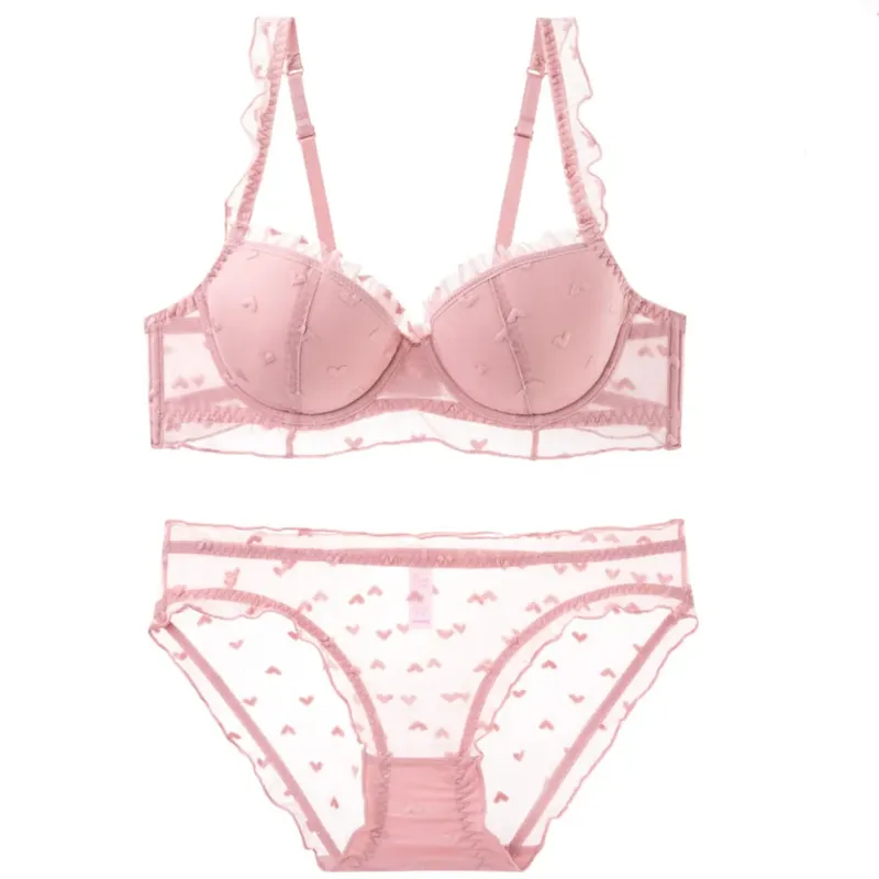 Thin Soft Underwire Anti-sagging Large Breasts Show Small Text Bra Set Fat Mm Large Size D Cup Lace Sexy Underwear Women