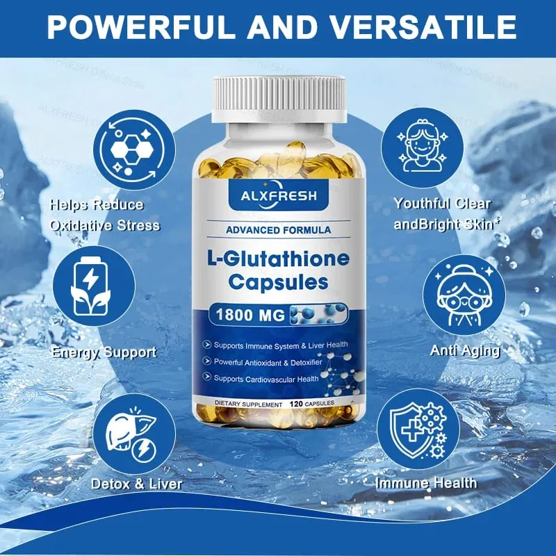 Glutathione Capsules 1800 mg - Potent Skin Antioxidant Detoxification Support Free Radical Neutralizer Vegan Non GMO