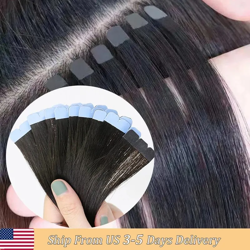 Mini Tape Hair Extensions Human Hair Natural Tape in Hair Extentions 3x0.8cm Invisible Tape 10pcs/pack For Side Hair