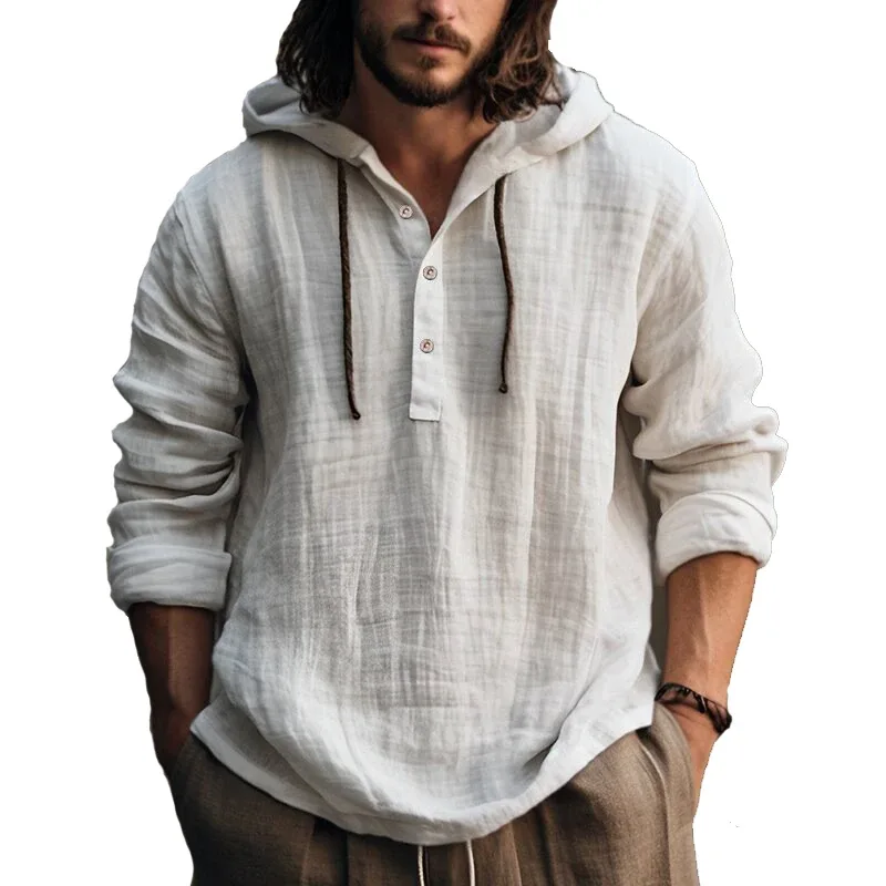 2024 New Men's Casual Blouse Cotton Linen Shirt Loose Tops Long Sleeve Tee Shirt Spring Autumn Casual Men's Shirts — image 6