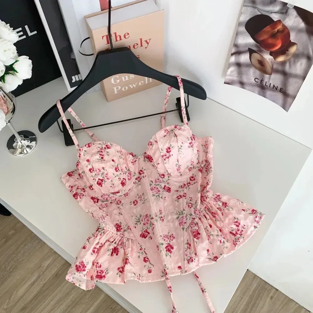 Sexy magro espartilho plissado impressão chique coreano camis regata básica moda fora do ombro roupas femininas de verão