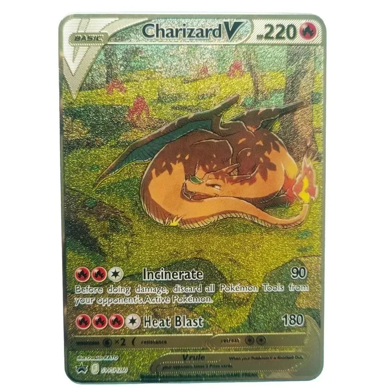 Van Gogh Museum Pokemon English Metal Card Anime Pikachu Charizard Mewtwo Shiny Letters Game Collection Card Kids Toy Gifts