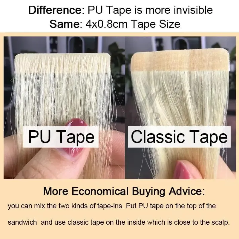 Invisible Tape in Hair Injection Tape in Human Hair Extensions #60 PU Weft Tape σε 10 τμχ/συσκευασία Προσθέστε μόνο όγκο για τρίχες στο πλάι — image 3