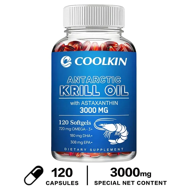Minyak Krill Antartika 3000mg - Omega-3 EPA DHA Astaxanthin Alami Kekuatan Maksimum untuk Kesehatan Jantung & Sendi
